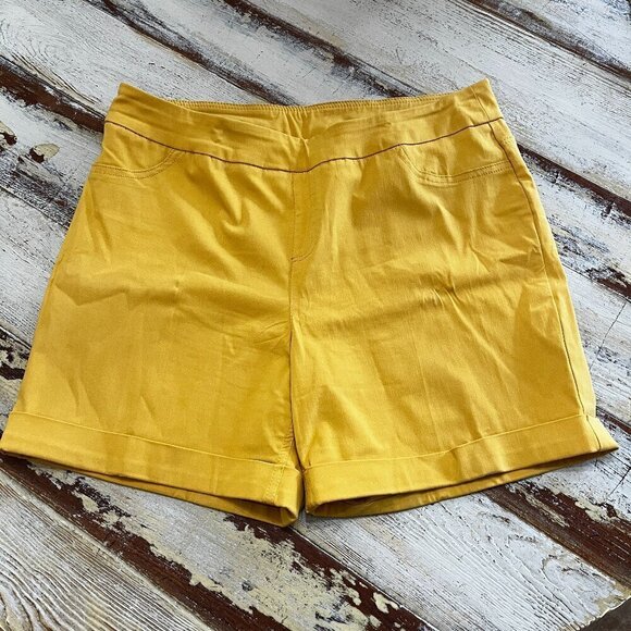 Soft Surroundings Pull on Cuffed Shorts XL Mustard Rayon Nylon Spandex - Picture 1 of 6